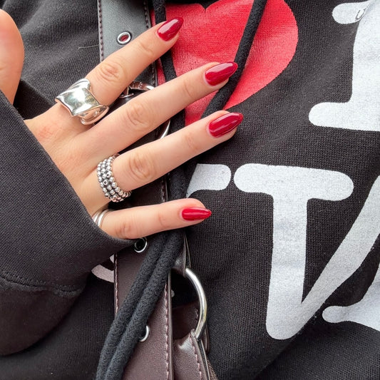 HANDMADE - Silver bead band ring w. stones