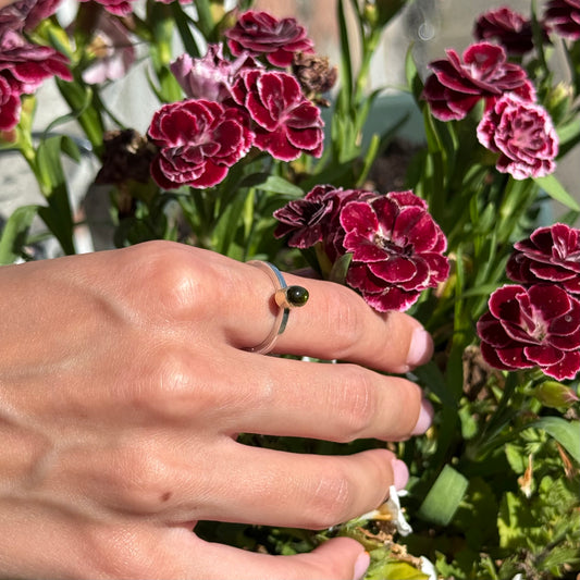 HANDMADE - Silver and gold w. green gemstone